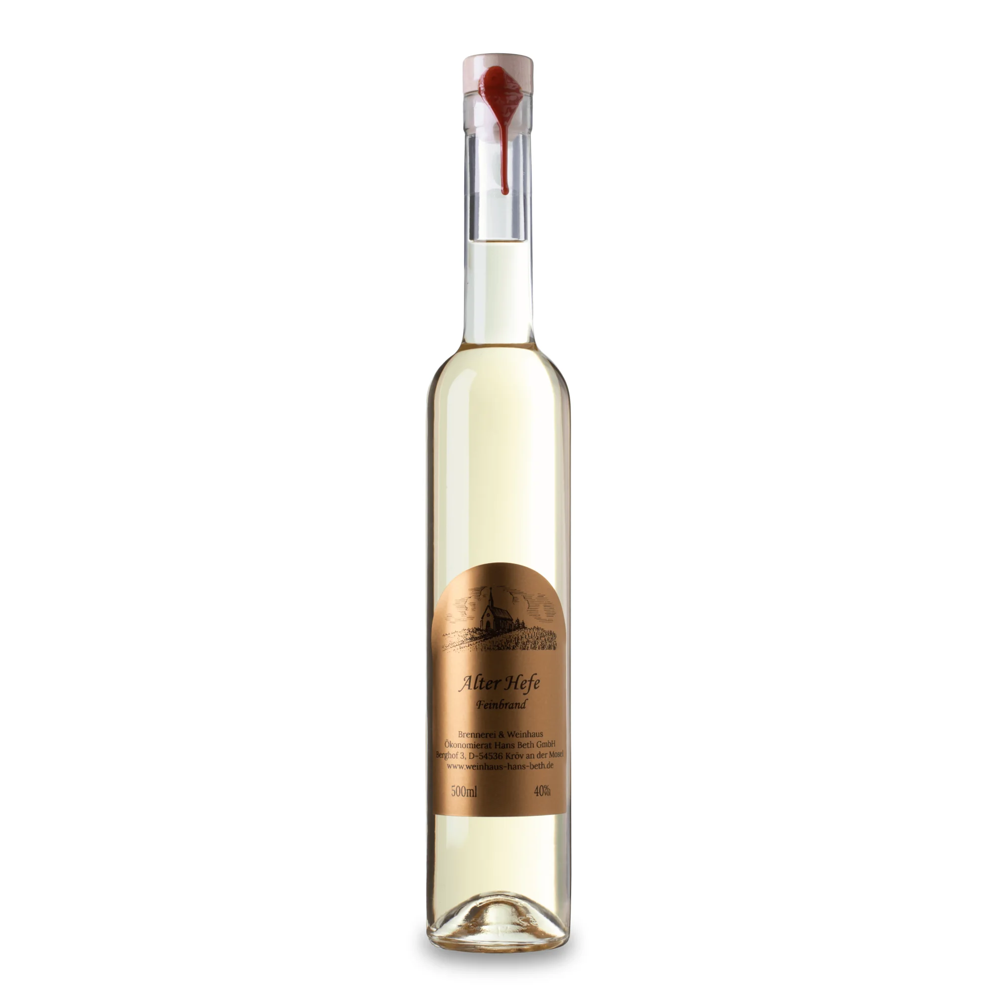 Produktabbildung: Flasche Alter Hefe Feinbrand | 0,5 Liter, Edelbrand & Spirituose aus der hauseigenen Brennerei, Weinhaus Beth an der Mosel