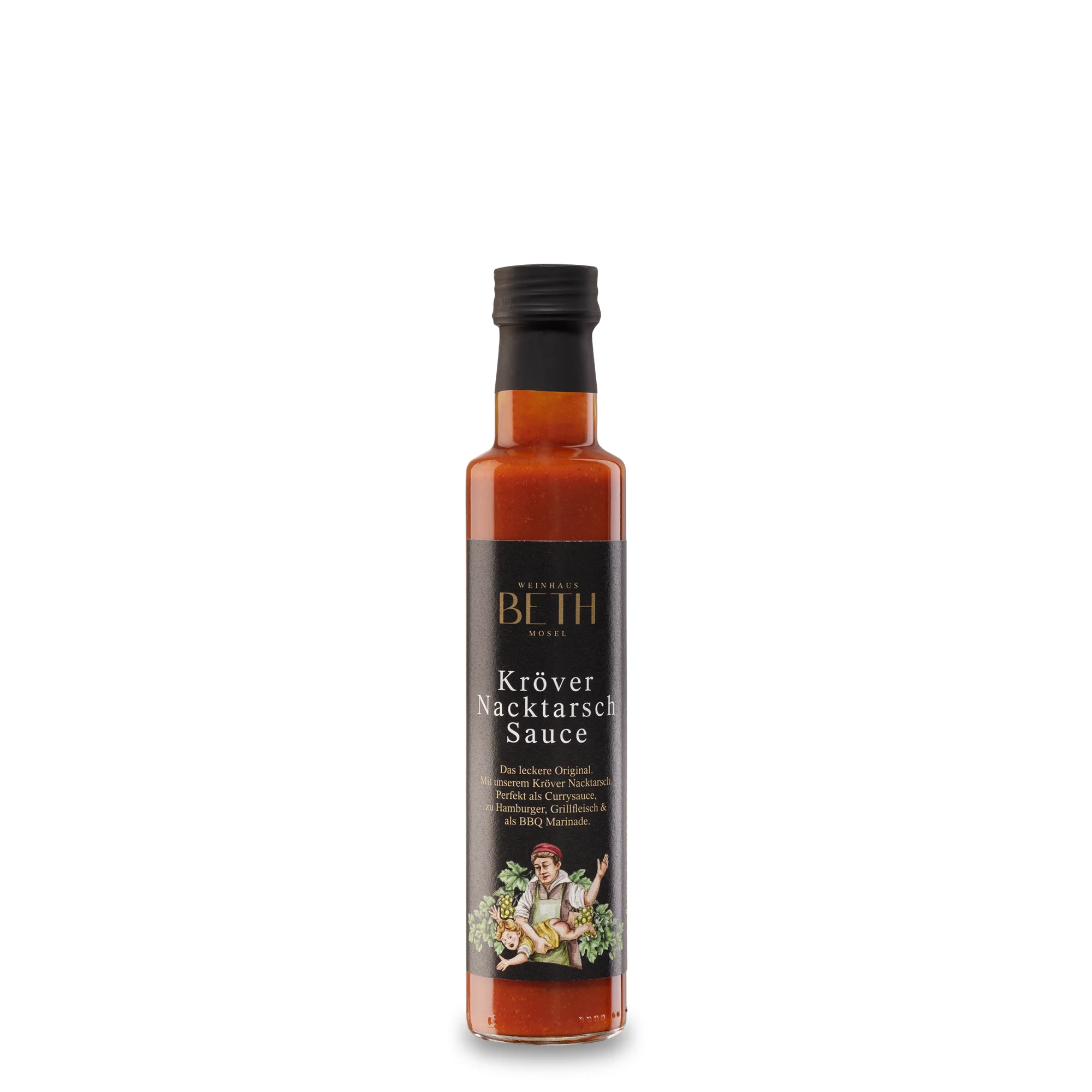 Glas Weinhaus Beth Kröver Nacktarsch Sauce – feine BBQ Sauce mit fruchtigem Kröver Nacktarsch Riesling, ideal zu Fleisch und Käse