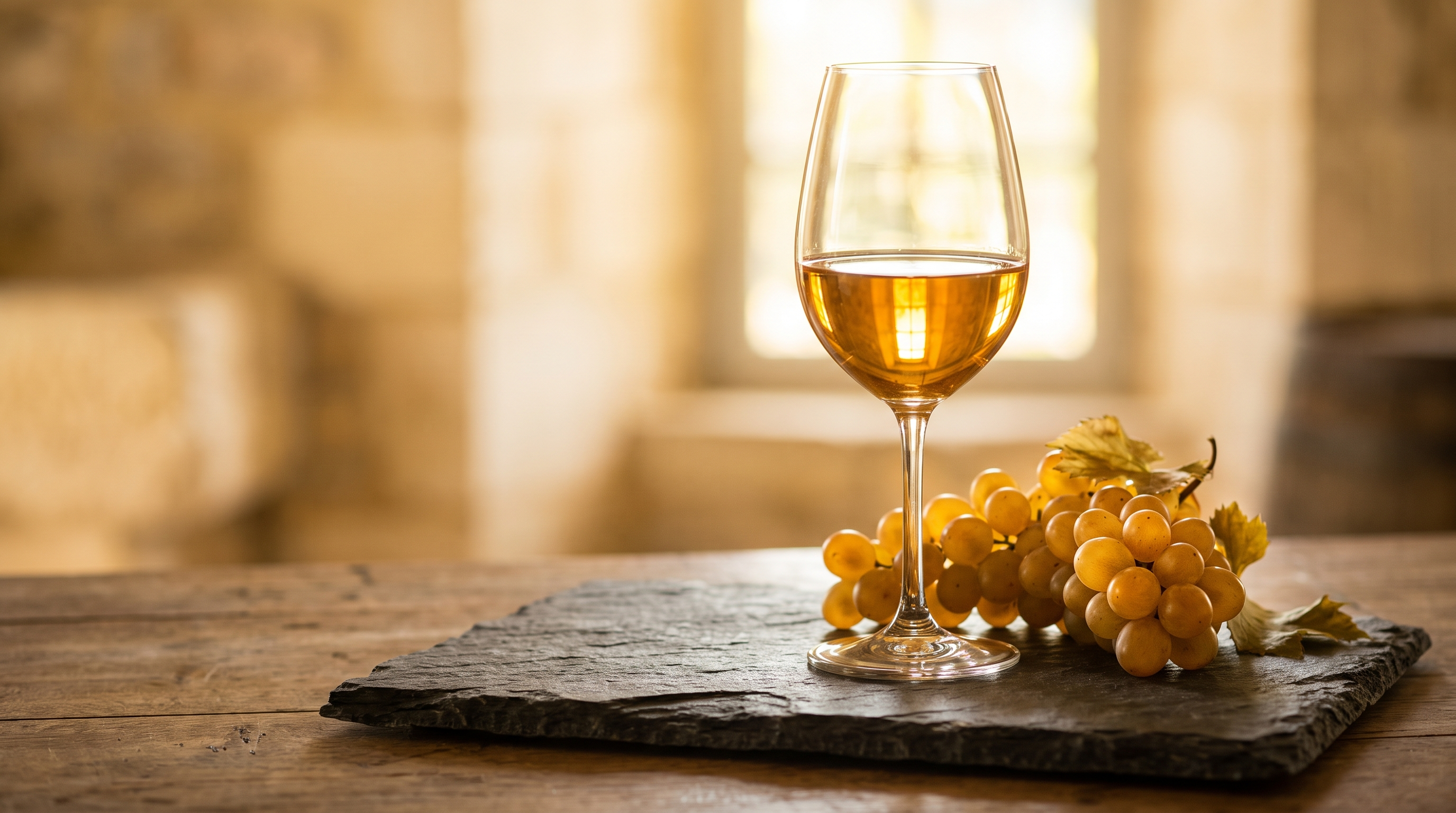 Glas Wein auf Schiefer m mit Trauben