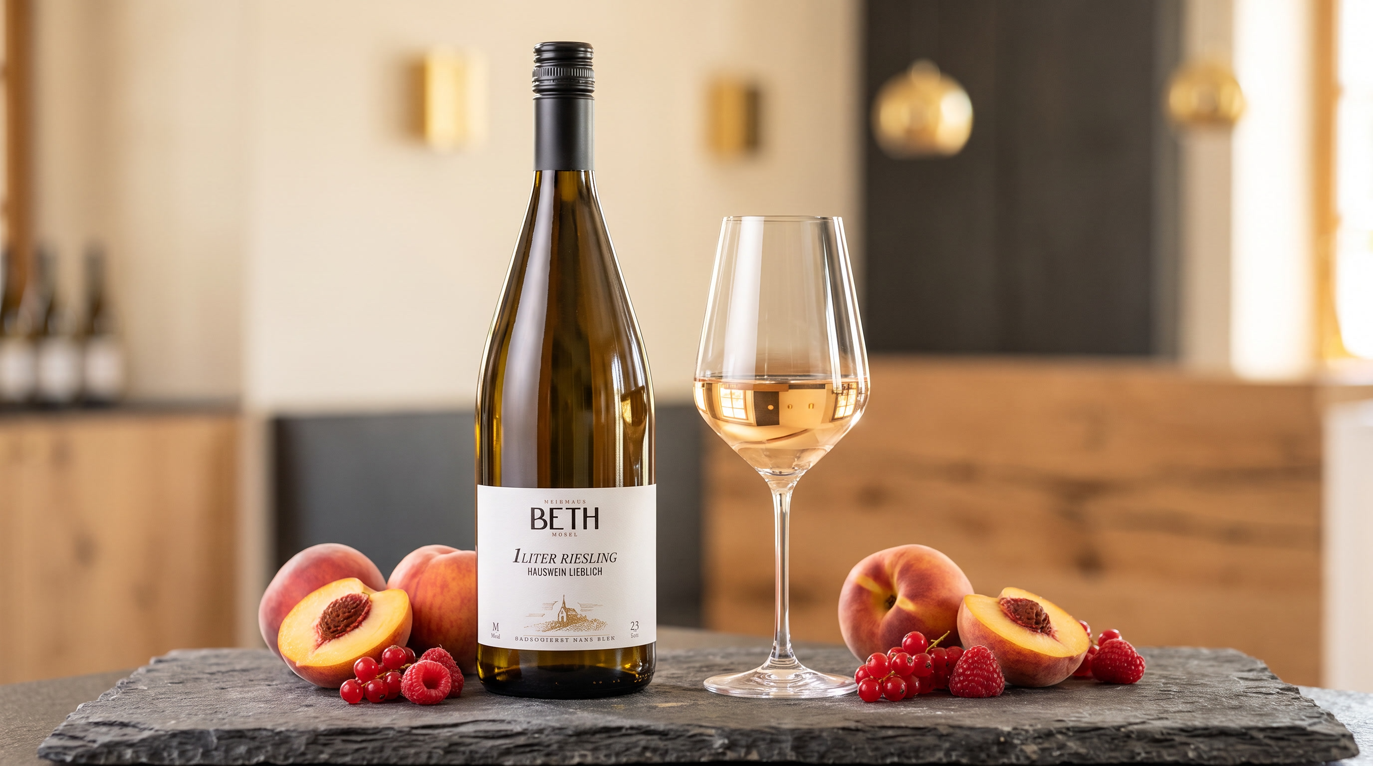Flasche wein und Glas mit Obst