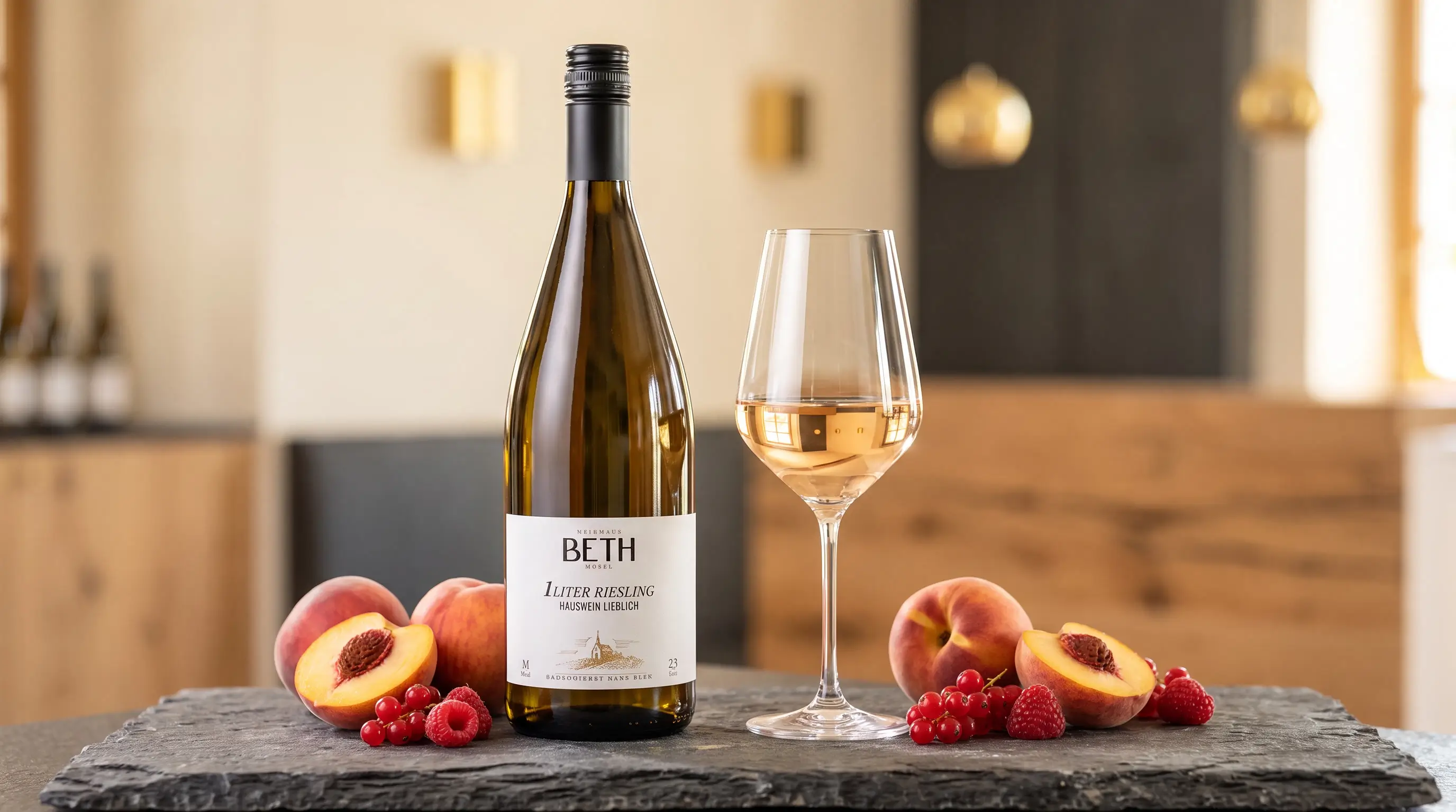 Flasche wein und Glas mit Obst