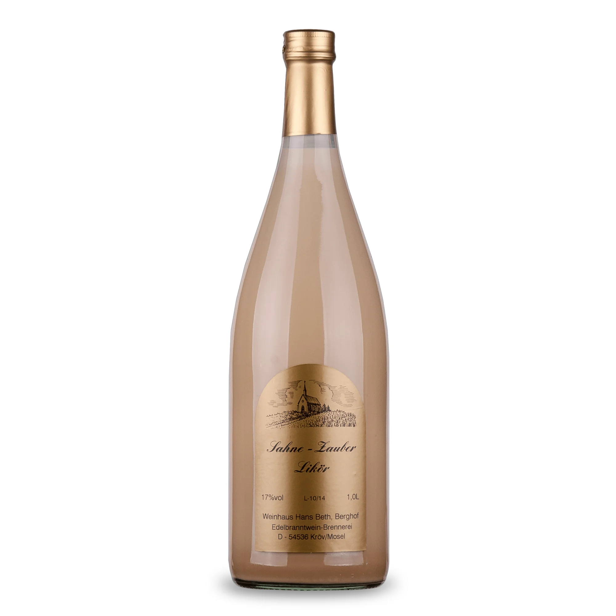 Sahne Whisky-Likör, herrlich cremiger und weicher Premium-Sahnelikör vom Weinhaus Beth aus Kröv an der Mosel - Ansicht der 1-Liter-Flasche.